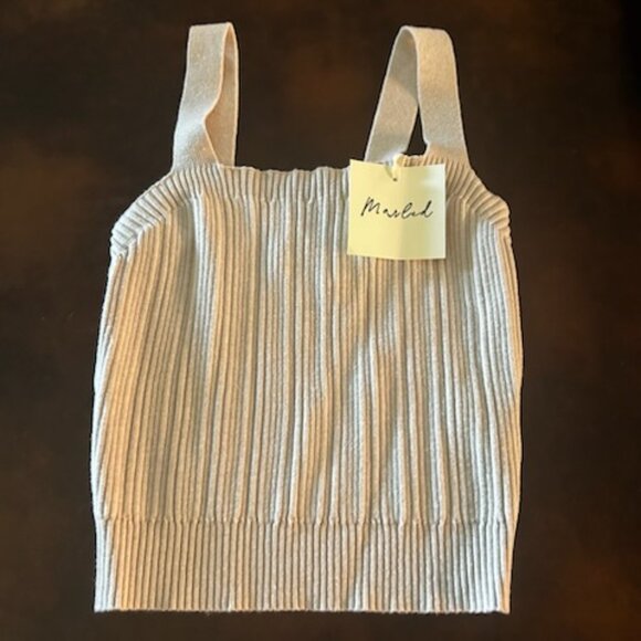 NWT Marled Knit Nude Oatmeal 2 Piece Set Ribbed Tank Top & Bodycon Tube Skirt - Picture 5 of 11